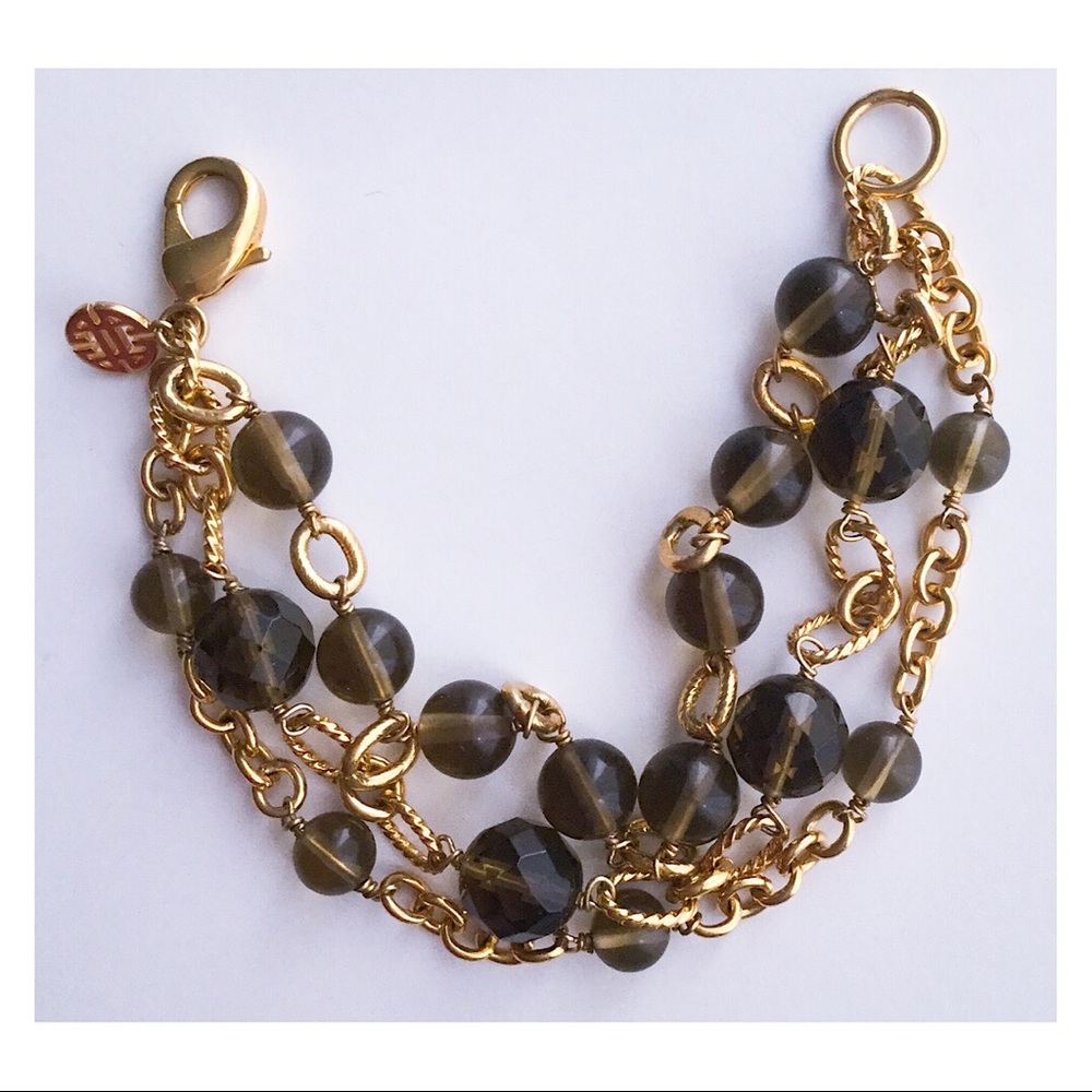 Nordstrom Bracelet 3 Strand Olive Glass Beads Gold